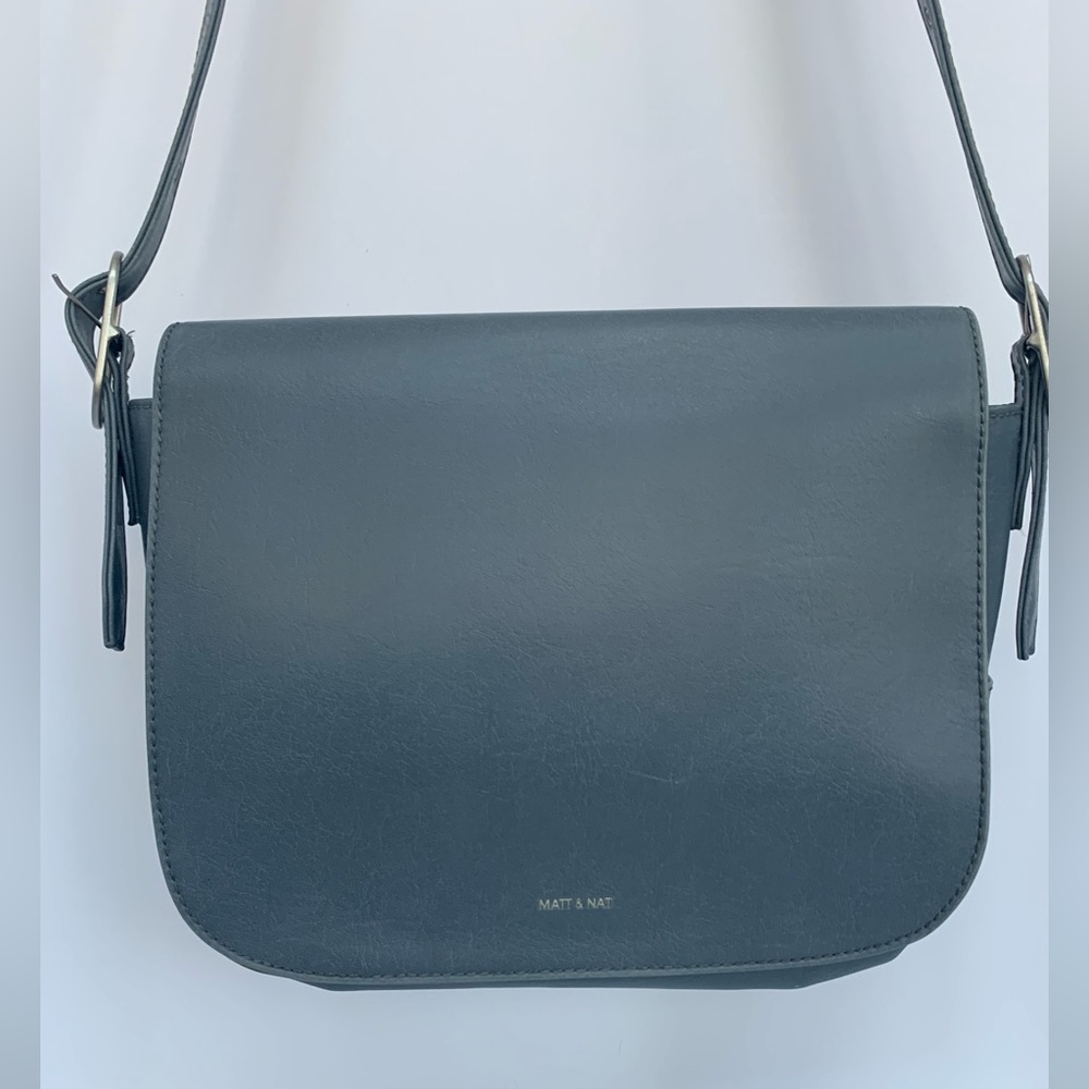 MATT & NAT Large Vegan Leather Crossbody/Shoulder Bag, Blue/Gray